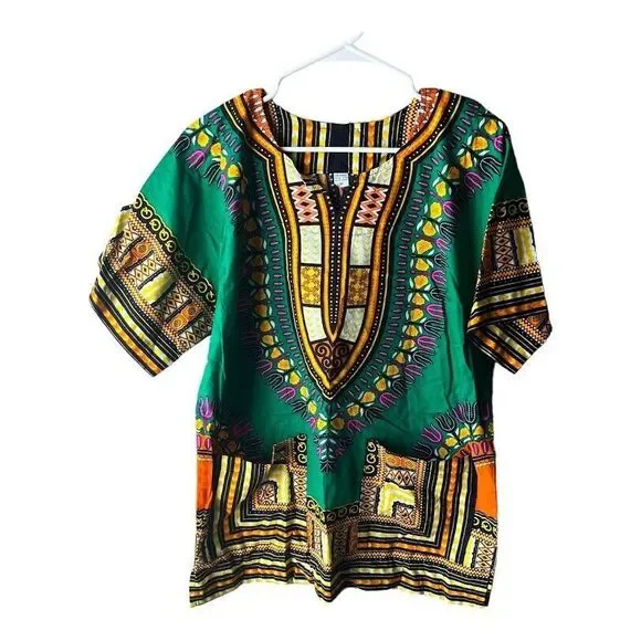 Dashiki Shirt Hippie Mexican Afro Gringo Poncho Tribal Unisex Festival T-Shirts - Picture 1 of 9